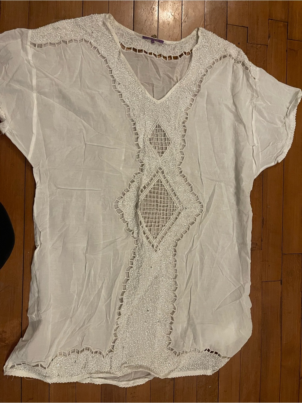 AMITA NATHANI White Crochet Lace V-Neck Bathing suit cover up